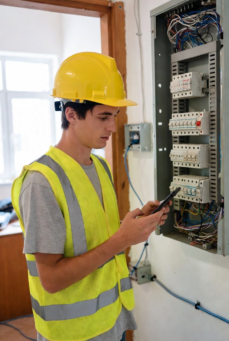 Texas apprentice electrician reviewing license renewal on phone