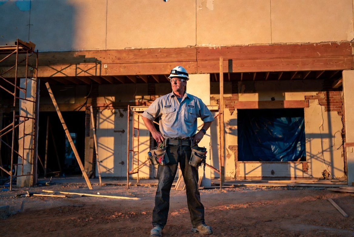 Confident Texas Electrician at a Construction Site