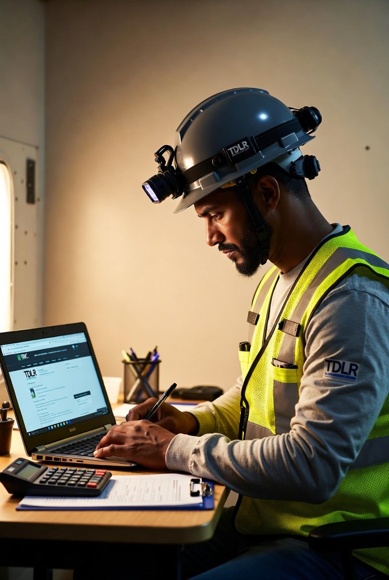 Electrician reviewing TDLR application documents