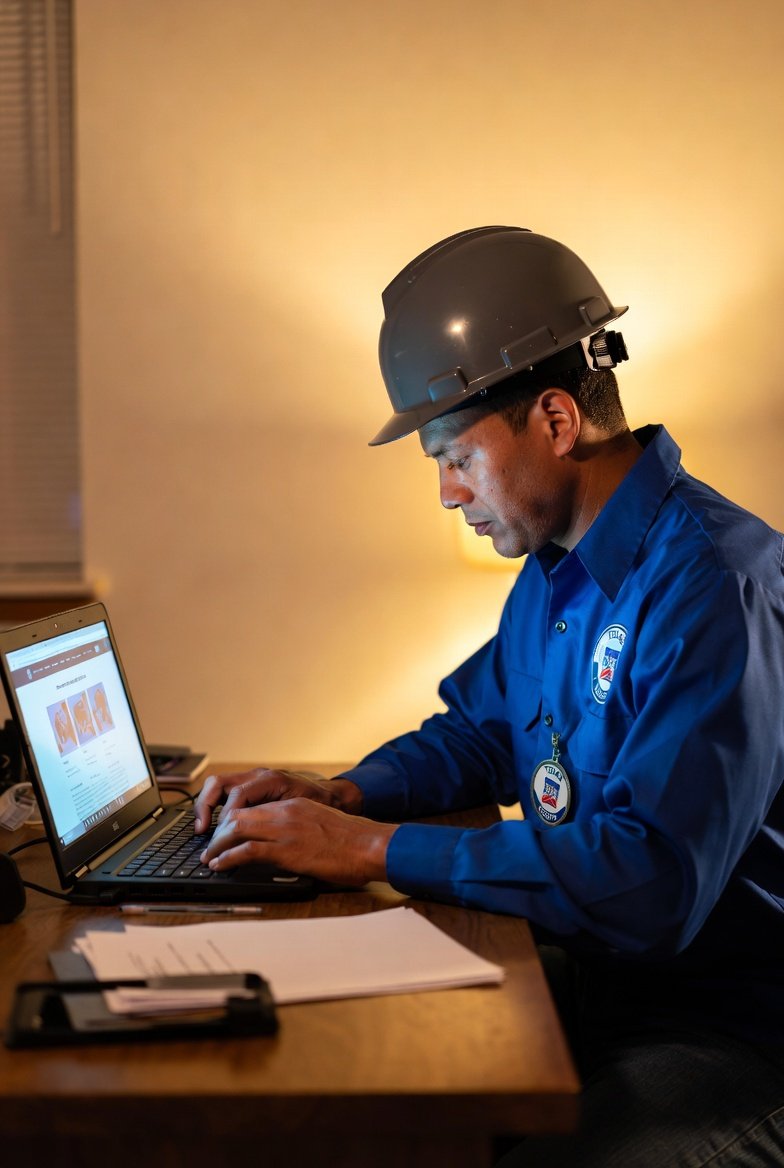 Texas licensed electrician reviewing continuing education course materials on a laptop