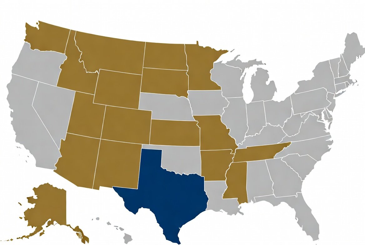 U.S. map showing Texas electrician license reciprocity states