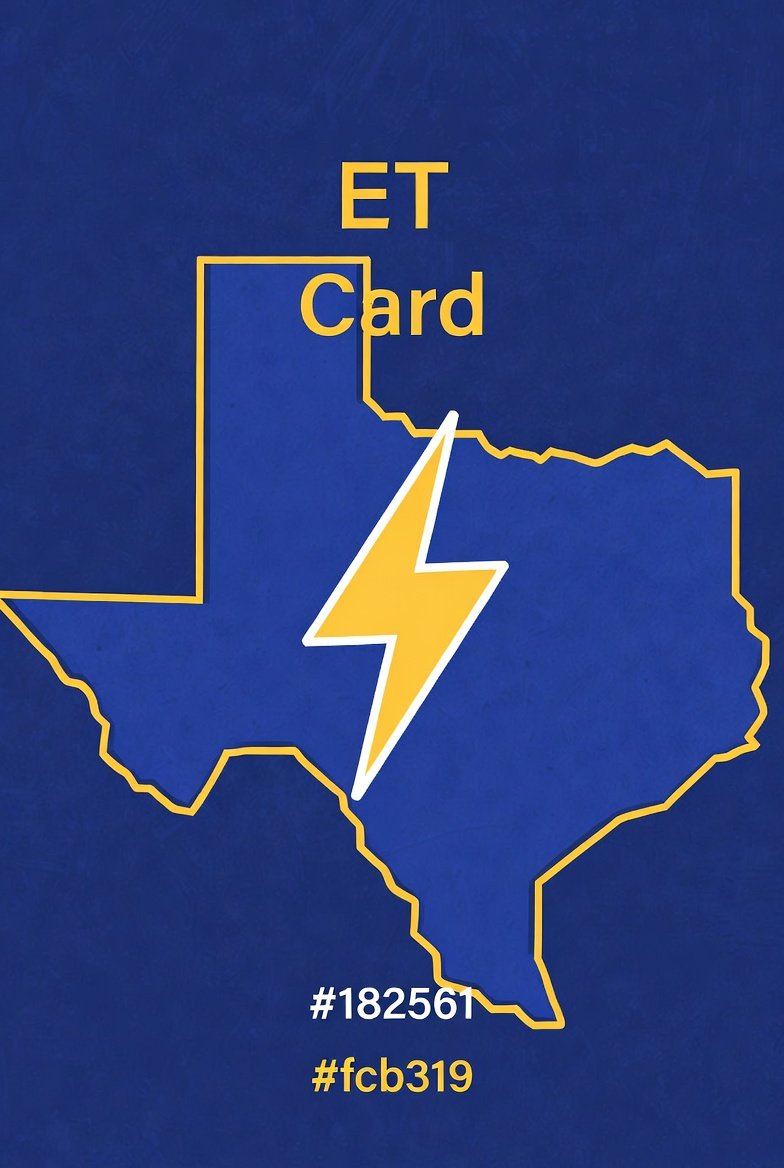 Texas ET Card infographic illustration with electrical lightning bolt